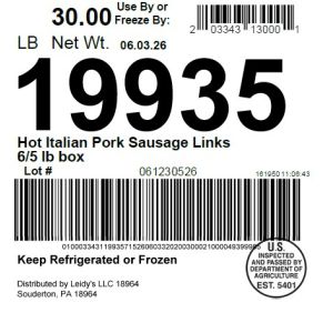 Hot Italian Pork Sausage Links 6/5 lb box