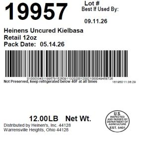 Heinens Uncured Kielbasa Retail 12oz