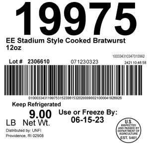 EE Stadium Style Cooked Bratwurst 12oz