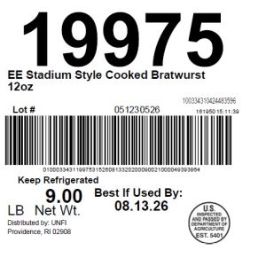 EE Stadium Style Cooked Bratwurst 12oz