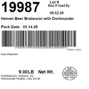 Heinen Beer Bratwurst with Dortmunder