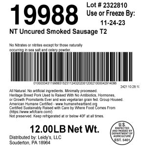 NT Uncured Smoked Sausage T2