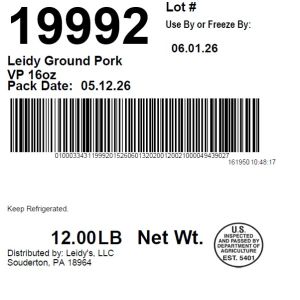 Leidy Ground Pork VP 16oz