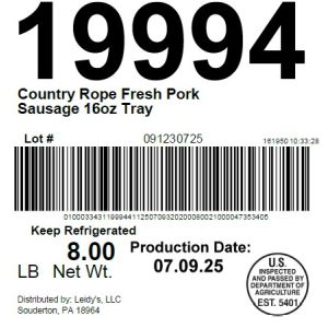 Country Rope Fresh Pork Sausage 16oz Tray
