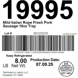 Mild Italian Rope Fresh Pork Sausage 16oz Tray