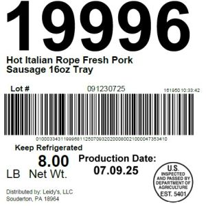Hot Italian Rope Fresh Pork Sausage 16oz Tray