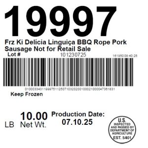 Frz Ki Del?cia Lingui?a BBQ Rope Pork Sausage Not for Retail Sale