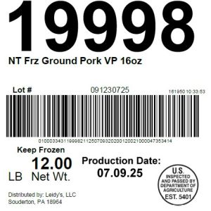 NT Frz Ground Pork VP 16oz