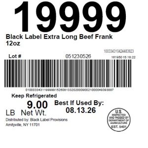 Black Label Extra Long Beef Frank 12oz