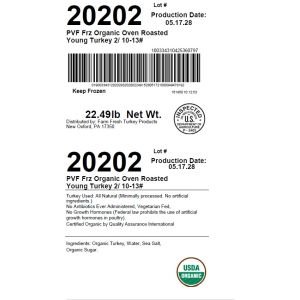 PVF Frz Organic Oven Roasted Young Turkey 2/ 10-13#