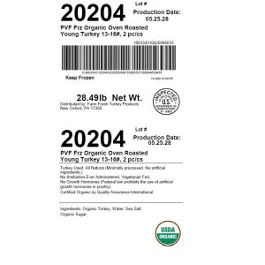 PVF Frz Organic Oven Roasted Young Turkey 13-16#