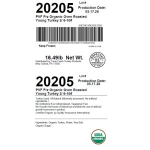 PVF Frz Organic Oven Roasted Young Turkey 2/ 6-10#