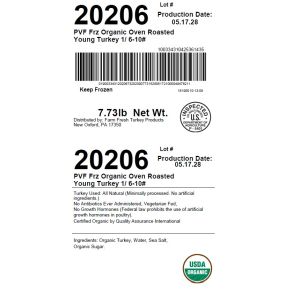 PVF Frz Organic Oven Roasted Young Turkey 1/ 6-10#