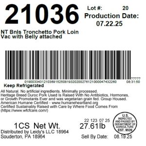 NT Bnls Tronchetto Pork Loin Vac with Belly attached
