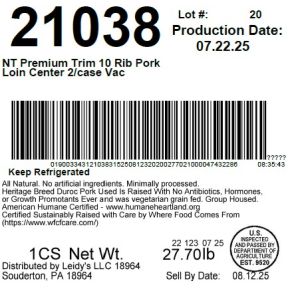 NT Pork Loin Center 2/case Vac Premium Trim 10 Rib Pork