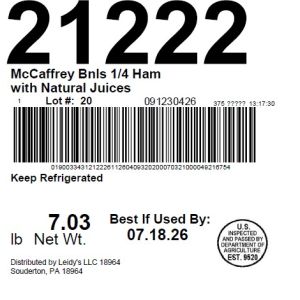 McCaffrey Bnls 1/4 Ham with Natural Juices