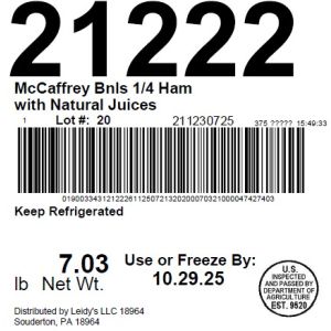 McCaffrey Bnls 1/4 Ham with Natural Juices