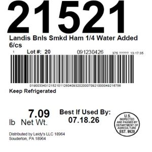 Landis Bnls Smkd Ham 1/4 Water Added 6/cs