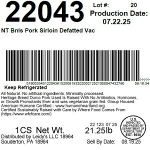 NT Bnls Pork Sirloin Defatted Vac