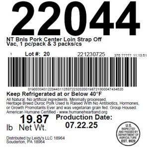 NT Bnls Pork Center Loin Strap Off Vac, 1 pc/pack & 3 packs/cs