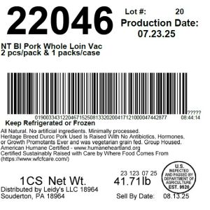 NT BI Pork Whole Loin Vac 2 pcs/pack & 1 packs/case