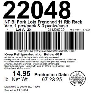 NT BI Pork Loin Frenched 11 Rib Rack Vac, 1 pcs/pack & 3 packs/case