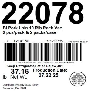 BI Pork Loin 10 Rib Rack Vac 2 pcs/pack & 2 packs/case