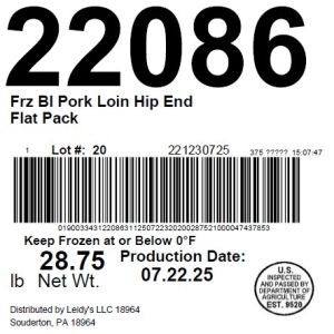 Frz BI Pork Loin Hip End Flat Pack