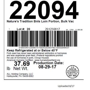 Nature's Tradition Bnls Loin Portion, Bulk Vac