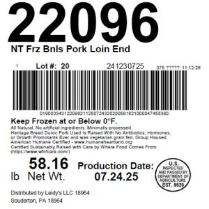 NT Frz Bnls Pork Loin End
