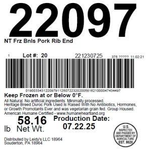 NT Frz Bnls Pork Rib End