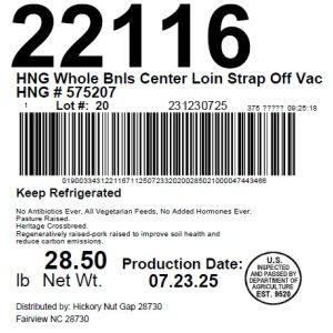 HNG Whole Bnls Center Loin Strap Off Vac HNG # 575207