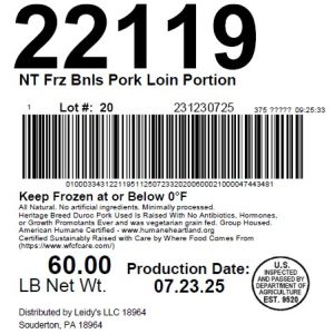 NT Frz Bnls Pork Loin Portion