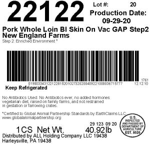 Pork Whole Loin BI Skin On Vac GAP Step2 New England Farms