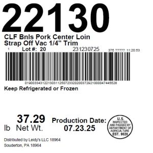 CLF Bnls Pork Center Loin Strap Off Vac 1/4 Trim