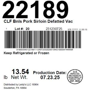 CLF Bnls Pork Sirloin Defatted Vac