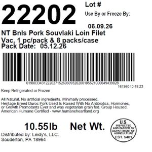 NT Bnls Pork Souvlaki Loin Filet Vac, 1 pc/pack & 8 packs/case