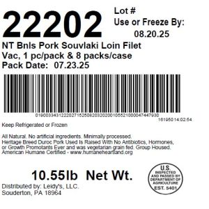 NT Bnls Pork Souvlaki Loin Filet Vac, 1 pc/pack & 8 packs/case