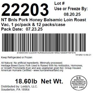 NT Bnls Pork Honey Balsamic Loin Roast Vac, 1 pc/pack & 12 packs/case