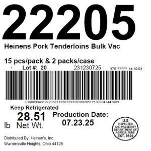 Heinens Pork Tenderloins Bulk Vac
