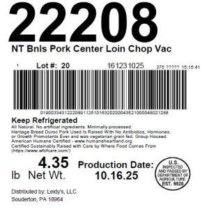 NT Bnls Pork Center Loin Chop Vac