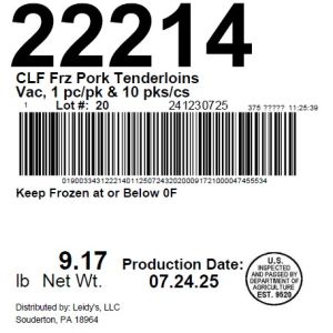 CLF Frz Pork Tenderloins Vac, 1 pc/pk & 10 pks/cs