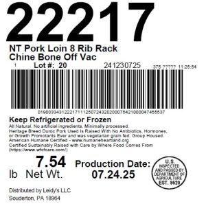 NT Pork Loin 8 Rib Rack Chine Bone Off Vac