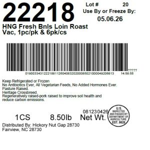 HNG Fresh Bnls Loin Roast Vac, 1pc/pk & 6pk/cs