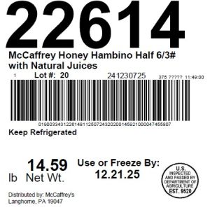 McCaffrey Honey Hambino Half 6/3# with Natural Juices