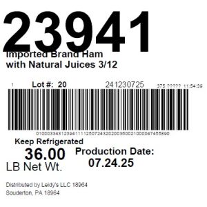 Imported Brand Ham with Natural Juices 3/12