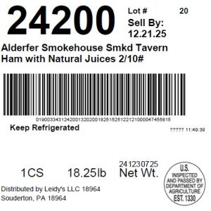 Alderfer Smokehouse Smkd Tavern Ham with Natural Juices 2/10#