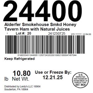 Alderfer Smokehouse Smkd Honey Tavern Ham with Natural Juices
