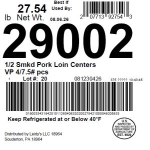 1/2 Smkd Pork Loin Centers Vac Pak 4/7.5# pcs