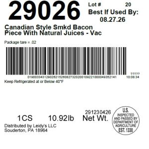 Canadian Style Smkd Bacon Piece With Natural Juices - Vac